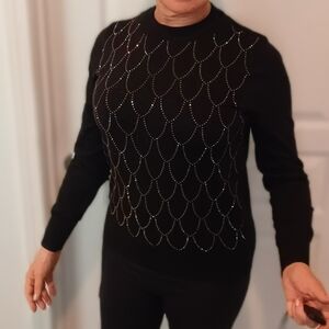 Nanette Lepore Black Sweater with Rhinestone Accents Size M